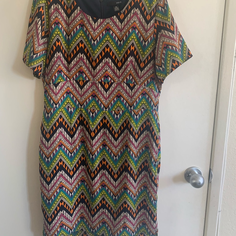 Aqua dress with neon graphic print